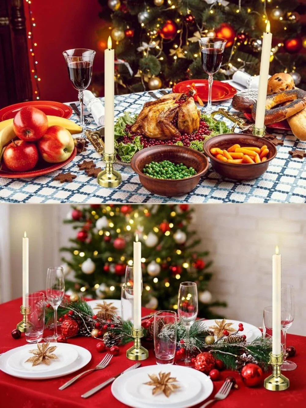 24 Pcs Flameless Taper Candles with Holders & Remote Timer - LED Flickering